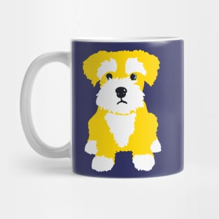 Sweet Yellow Miniature Schnauzer Puppy on Dark Blue Background Mug